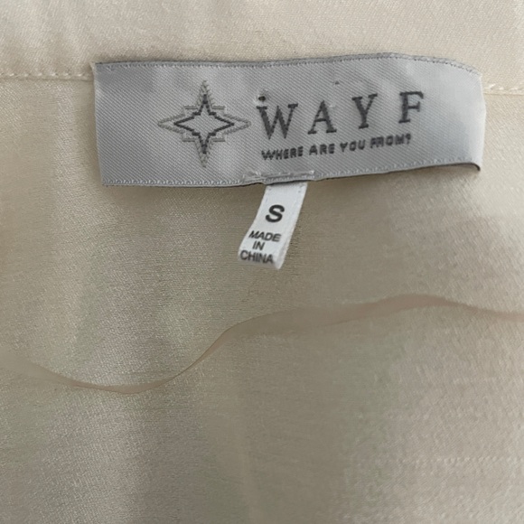 WAYF Cream sheer tie front blouse collared Romantic Long sleeve top S - Picture 3 of 5